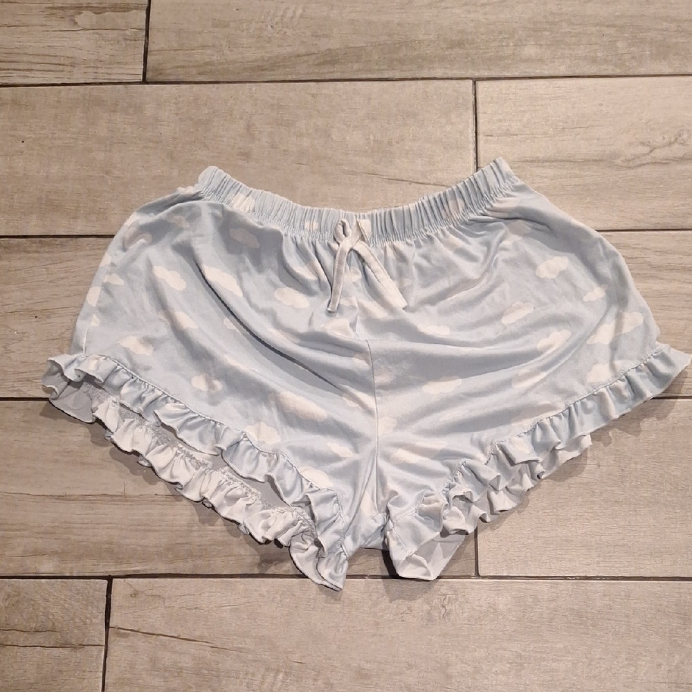 🍁Light Blue Ruffle Cloud Print Pajama Shorts 🐬